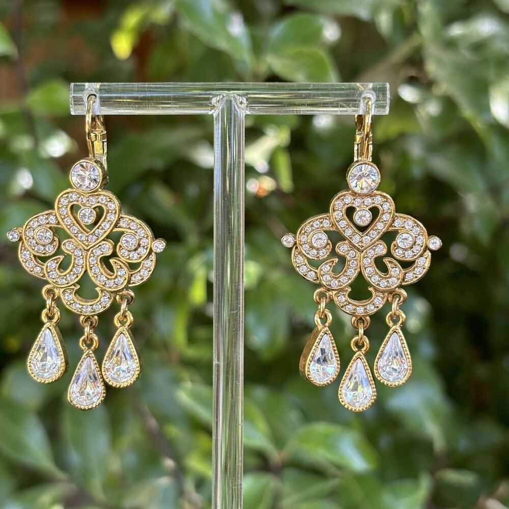 Joan Rivers Rhinestone Chandelier Drop Earrings Gold Tone Dangle Leverback Drops